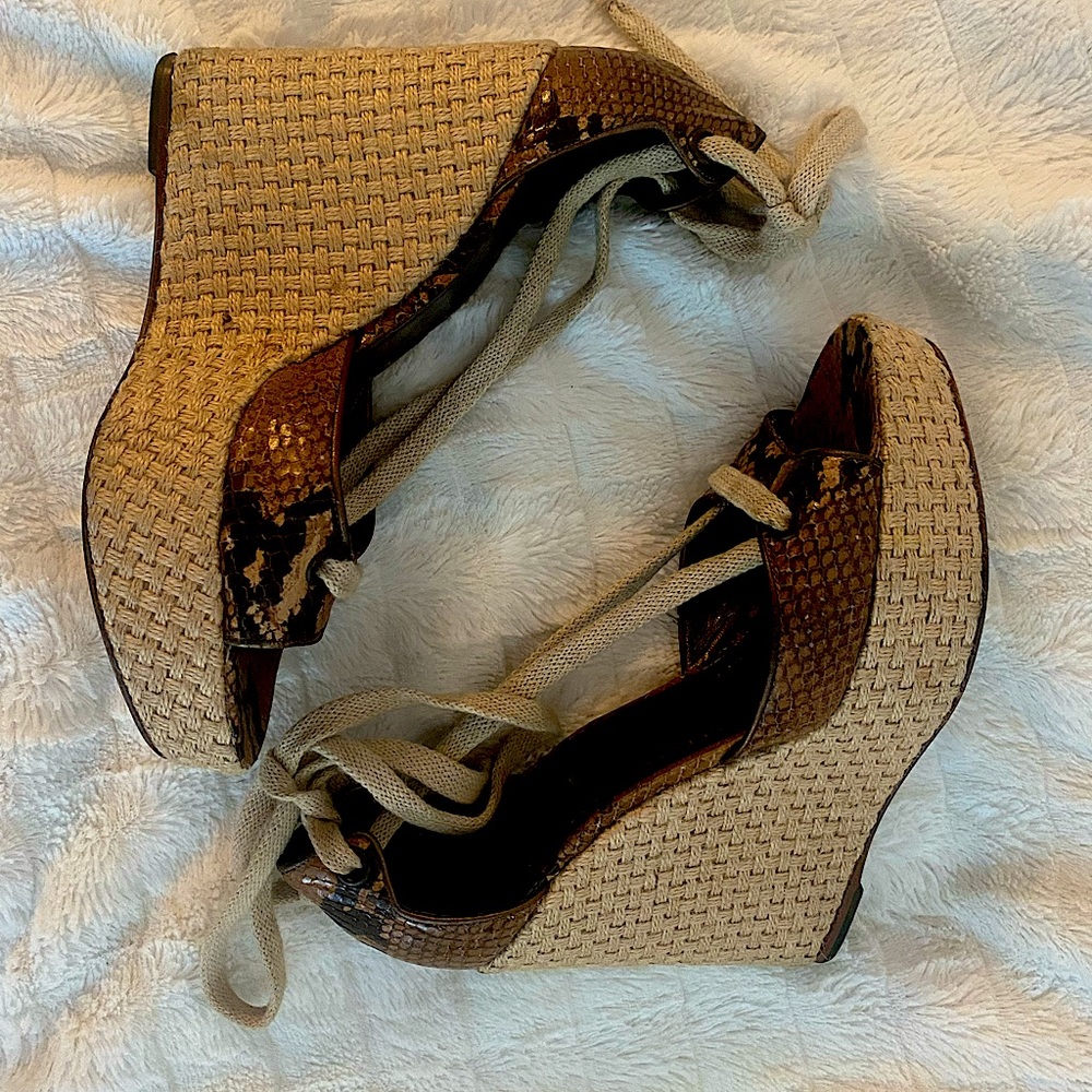 Theory Snake Skin Lace-up Espadrille Wedge EU 37